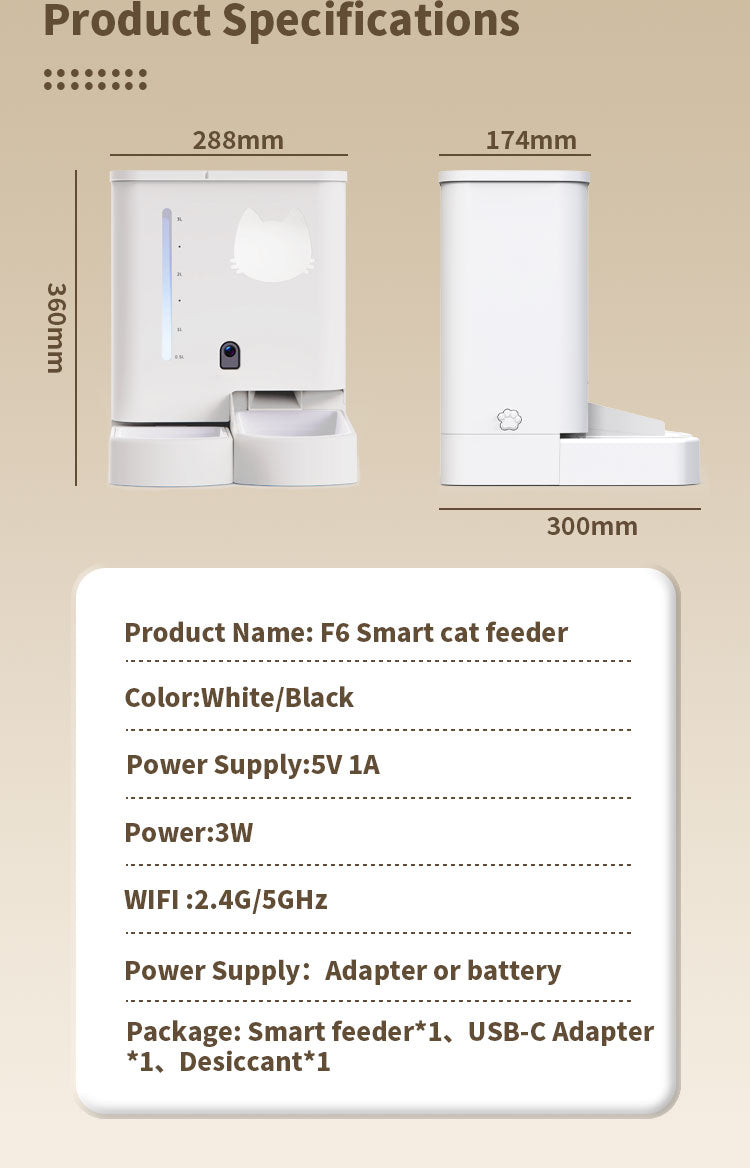 Automatic Cat Feeder with 2K HD Camera, 5G & 2.4G WiFi App Control, 5L Food & 4L Water Dispenser, Two-Way Audio, Dual Power Supply, for Cats and Dogs