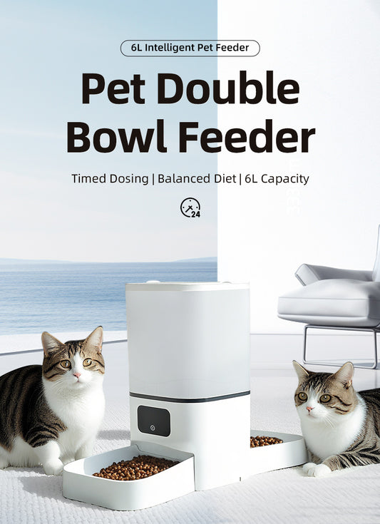 Smart WiFi Automatic Pet Feeder – 6L Dual Bowl Timed Food Dispenser for Cats & Dogs