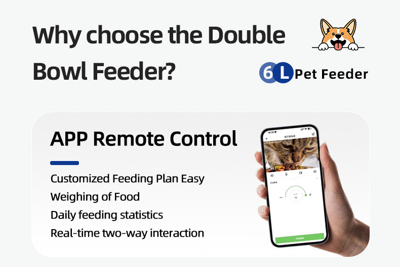 Smart WiFi Automatisk Kæledyrsfoderautomat – 6L Dobbelt Skål Tidsindstillet Foderdispenser til Katte og Hunde